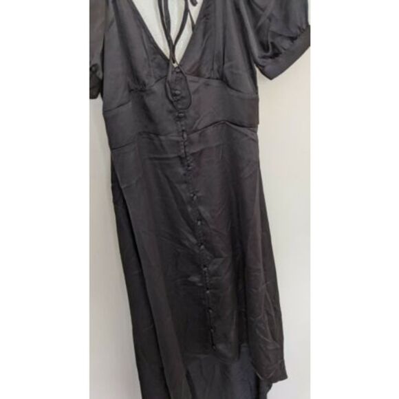 Forever 21 Small Black Button Front Hi-Lo V-Neck Short Sleeve Dress - Picture 8 of 11